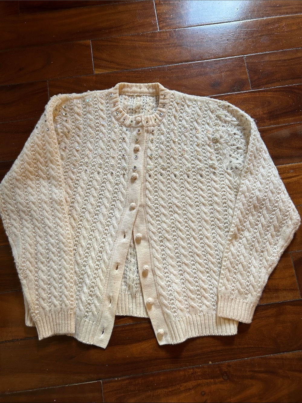 Vintage Classic Cream Knit Button-Front Women's Sweater